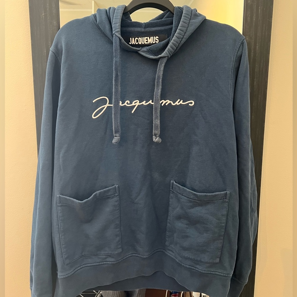Jacquemus Navy Hoodie with Embroidered Logo